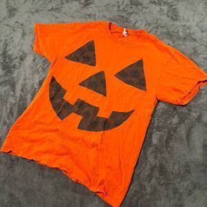 Vintage 90s Halloween Jack-O-Lantern Party Graphic Orange T Shirt Sz M